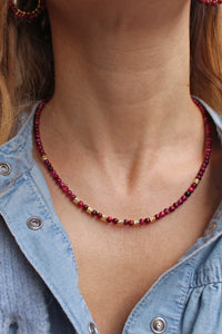 Collana Bubble Loren - Girocollo in occhio di tigre fucsia e argento - Collezione Bubble