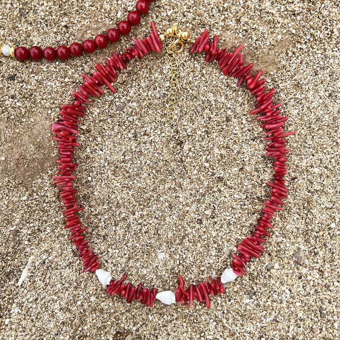 Collana Conchiglia Corallo Rosso - In Bambù e perle di conchiglia - Collezione Under The Sea