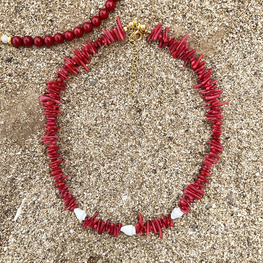 Collana Conchiglia Corallo Rosso - In Bambù e perle di conchiglia - Collezione Under The Sea