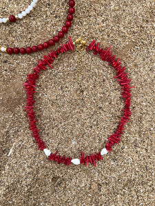 Collana Conchiglia Corallo Rosso - In Bambù e perle di conchiglia - Collezione Under The Sea