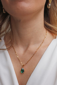 Collana Drop Smeraldo - Con goccia color verde smeraldo in acciaio inossidabile - Collezione Party