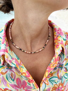 Collana Mnemba - Realizzata a mano in diaspro rosa, tormalina e argento - Collezione World Tour