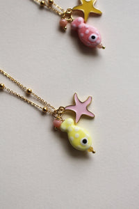 Collana Pesciolino Oro - Con stella marina e agata pendente - Waterproof - Collezione Under The Sea