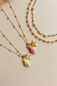 Collana Pesciolino Oro - Con stella marina e agata pendente - Waterproof - Collezione Under The Sea