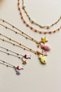 Collana Pesciolino Oro - Con stella marina e agata pendente - Waterproof - Collezione Under The Sea