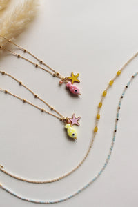 Collana Pesciolino Oro - Con stella marina e agata pendente - Waterproof - Collezione Under The Sea