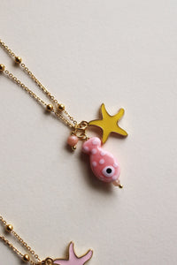 Collana Pesciolino Oro - Con stella marina e agata pendente - Waterproof - Collezione Under The Sea