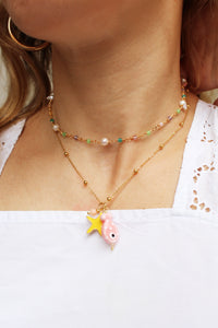 Collana Pesciolino Oro - Con stella marina e agata pendente - Waterproof - Collezione Under The Sea