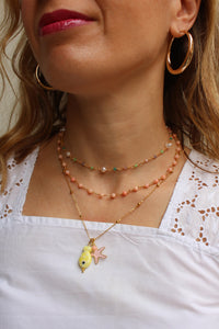 Collana Pesciolino Oro - Con stella marina e agata pendente - Waterproof - Collezione Under The Sea