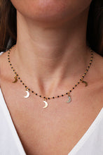 Carica l&#39;immagine nel visualizzatore di Gallery, Collana Luna Nera - Rosario in argento placcato oro, cristallini e lune pendenti - Collezione Universo
